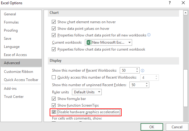 cách để tick disable hardware graphics acceleration