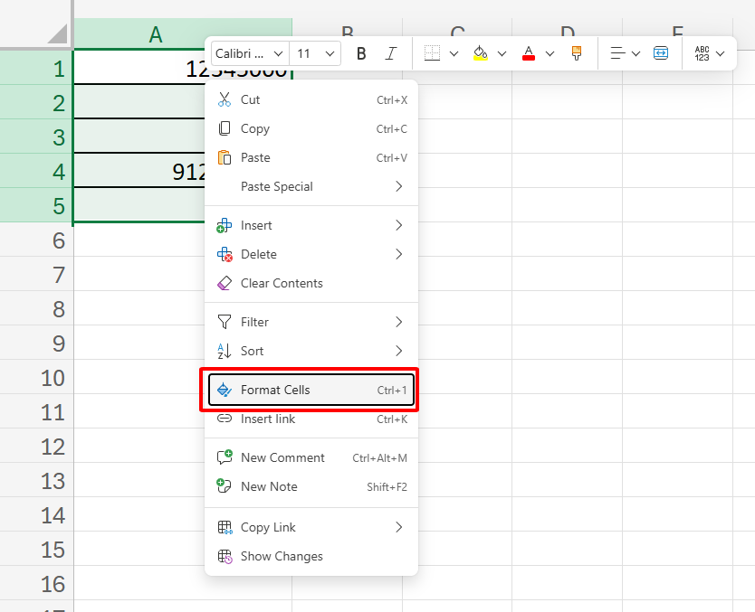 mở format cells trong excel