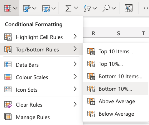 cách mở top-Bottom Rules trong Conditional Formatting