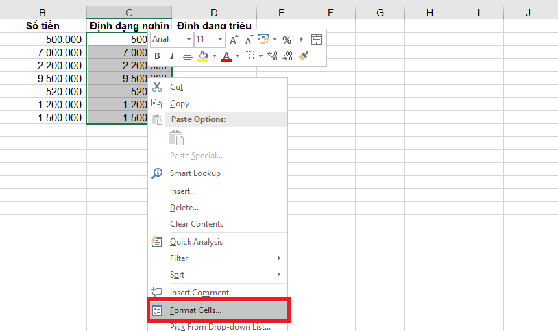 Mẹo cực hay để định dạng đơn vị tiền tệ trong Excel 2