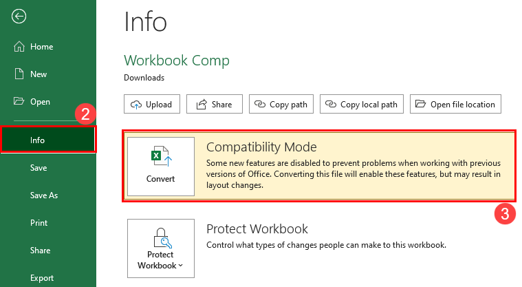 cách kiểm tra file excel có ở chế độ compatibility mode không