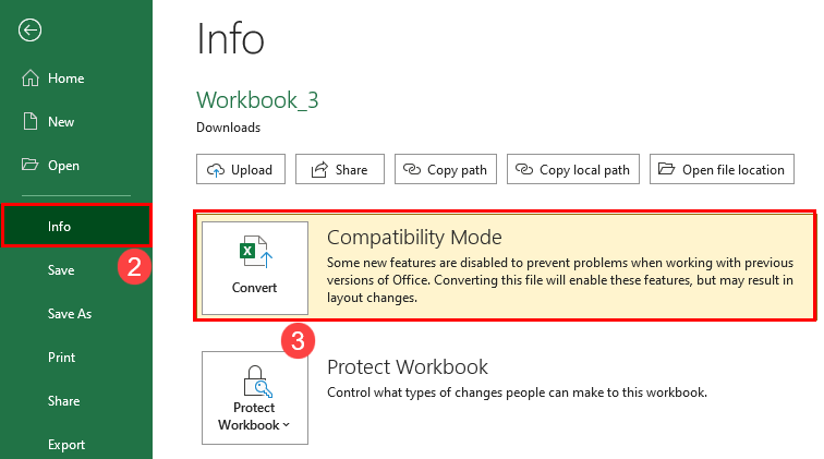 cách tắt compatibility mode trong excel