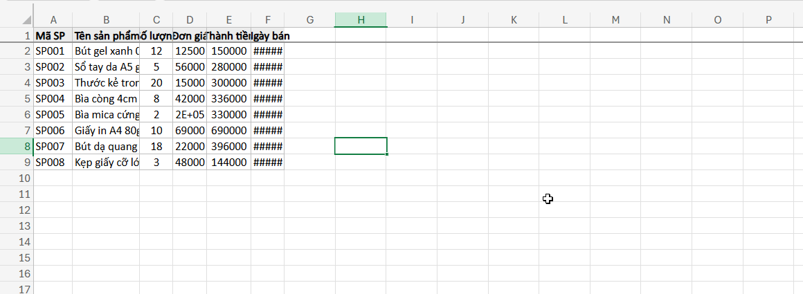 điều chỉnh độ rộng cột thủ công