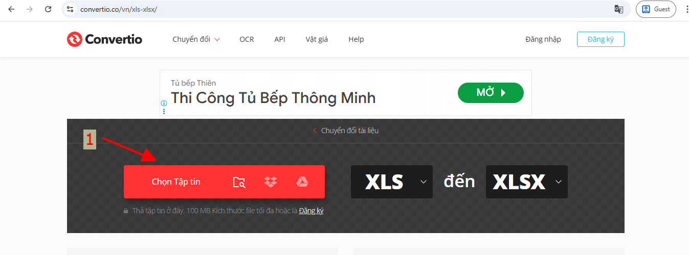 đổi file excel xls sang xlsx bằng convertio