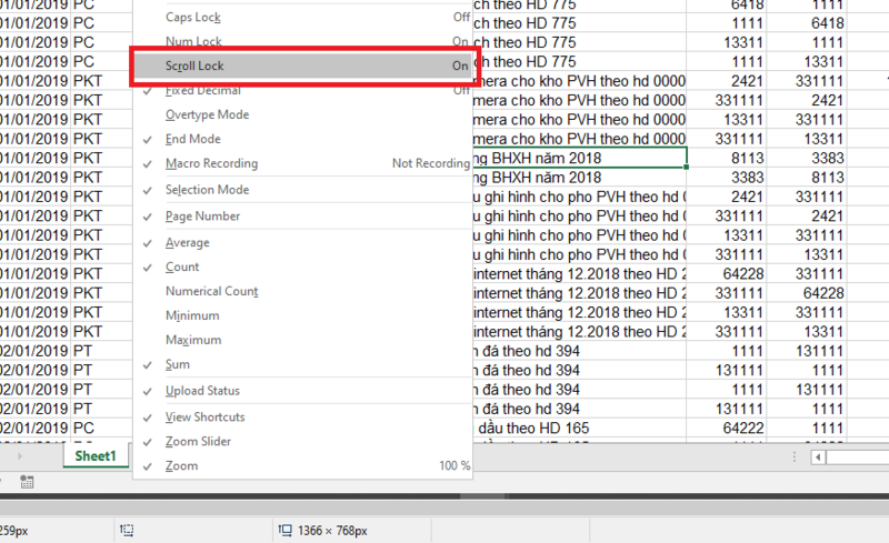 Kiểm tra xem có đang bật Scroll Lock không?