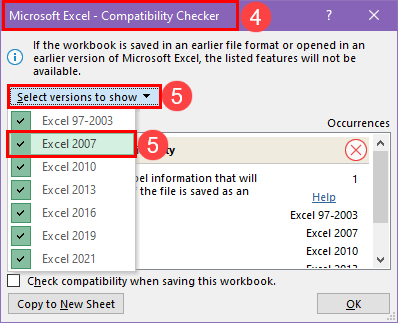kiểm tra tính tương thích với các phiên bản Excel