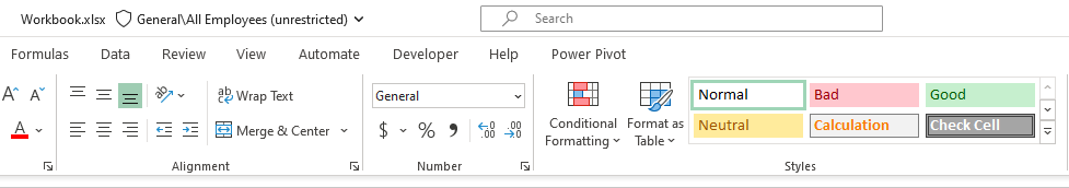minh họa file excel không ở chế độ compatibility mode