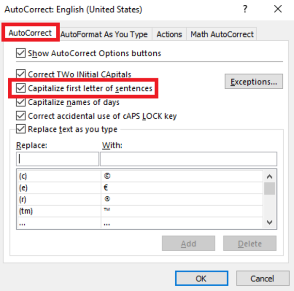 Cách bật tính năng tự động viết hoa chữ cái đầu câu 3