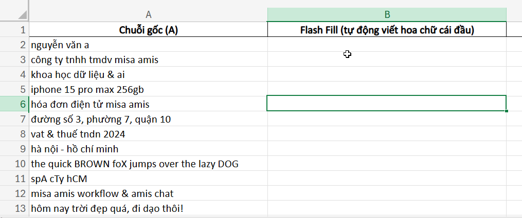 Tự động viết hoa chữ cái đầu với Flash Fill