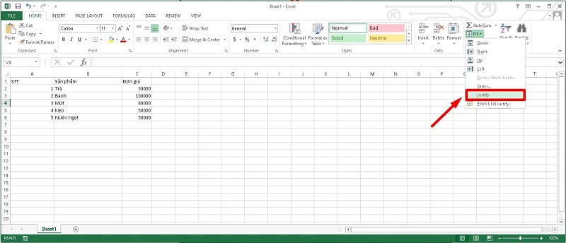 Gộp ô trong cột excel