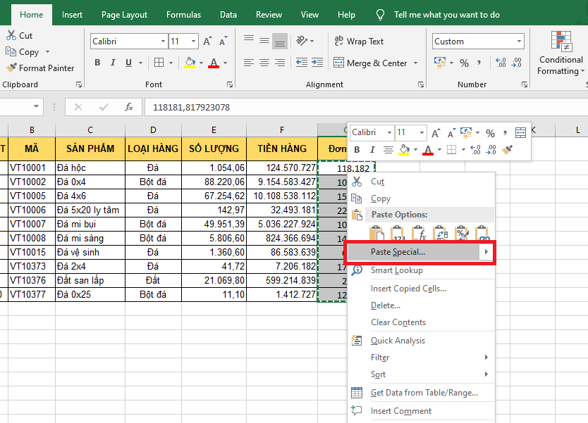 sử dụng Paste Values để sao chép dữ liệu 4
