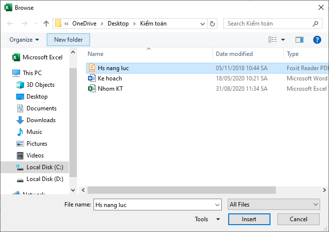 Cách chèn nhanh file đính kèm vào tài liệu Excel 4