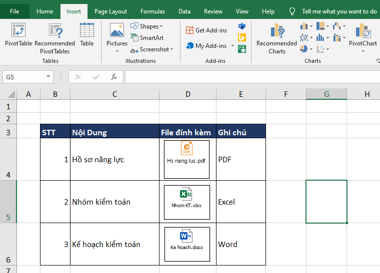 Cách chèn nhanh file đính kèm vào tài liệu Excel 7