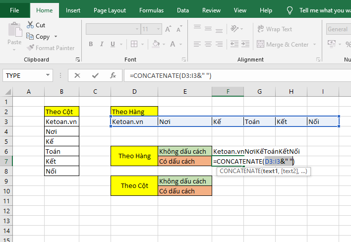 Cách sử dụng hàm CONCATENATE để nối chuỗi 5