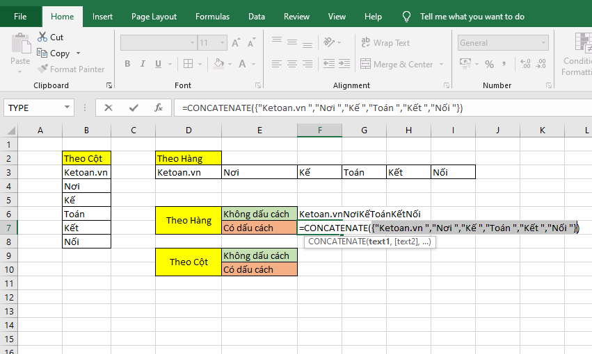 Cách sử dụng hàm CONCATENATE để nối chuỗi 6