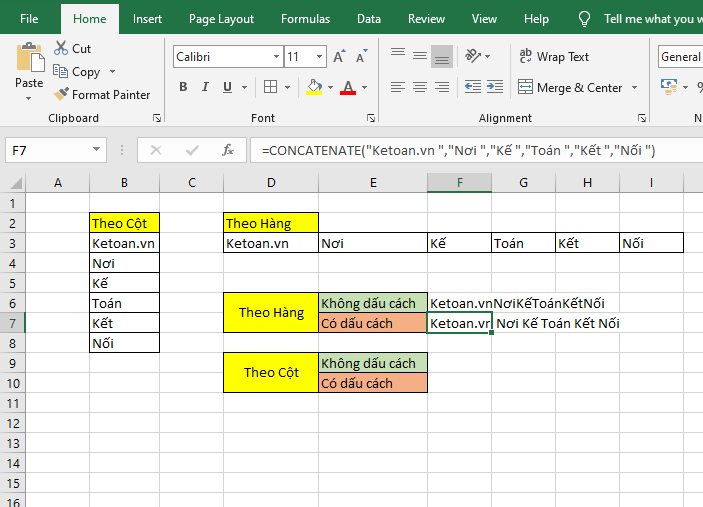 Cách sử dụng hàm CONCATENATE để nối chuỗi 7
