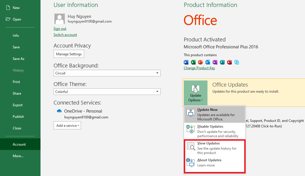 Chọn About updates để kiểm tra thông tin bản cập nhật