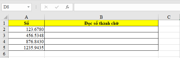 Cách đổi số có phần thập phân thành chữ trong Excel 1