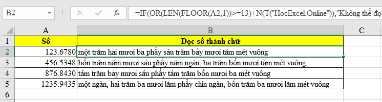 Cách đổi số có phần thập phân thành chữ trong Excel 2