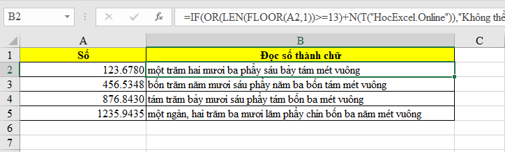Cách đổi số có phần thập phân thành chữ trong Excel 3