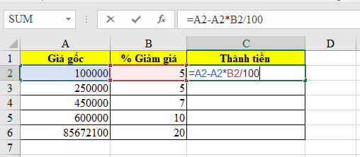 Cách tính phần trăm giảm giá tăng giá 1