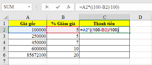 Cách tính phần trăm giảm giá tăng giá 2