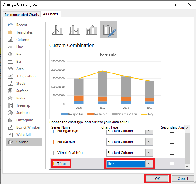 Cách vẽ biểu đồ cột chồng trong Excel 5