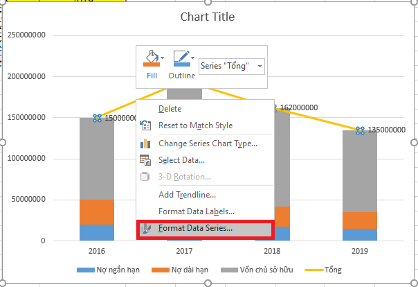 Cách vẽ biểu đồ cột chồng trong Excel 8