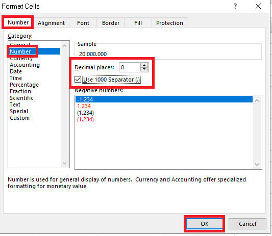 cách tự động thêm dấu chấm vào dãy số trong Excel 9