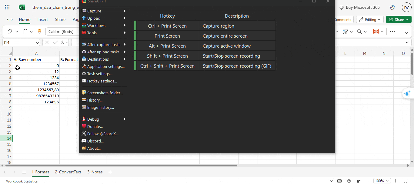 thêm dấu chấm vào số trong Excel