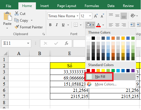xóa dòng kẻ ô trong Excel 11