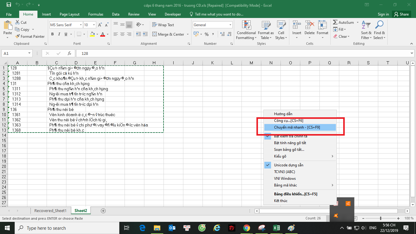 cách chuyển đổi font chữ trong Microsoft Excel 4
