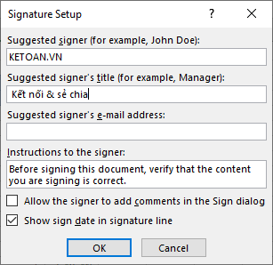 cách tạo và chèn chữ ký vào file Excel 3