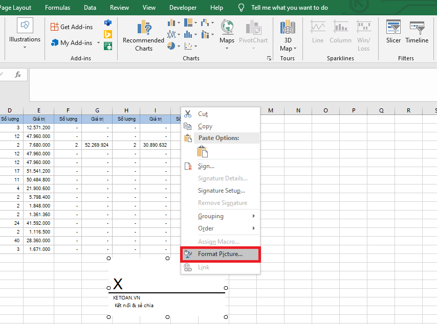 cách tạo và chèn chữ ký vào file Excel 5