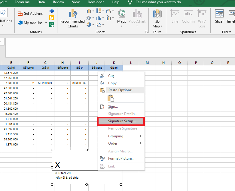 cách tạo và chèn chữ ký vào file Excel 7
