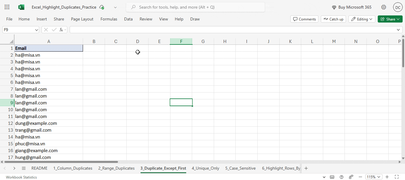 cách tô màu các ô có giá trị duy nhất trong Excel