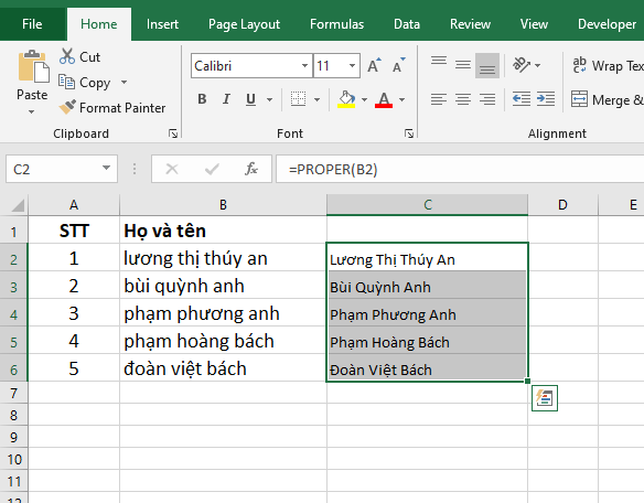 cách viết hoa chữ cái đầu trong Excel 3