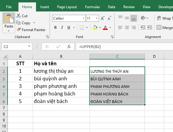 cách viết hoa chữ cái đầu trong Excel 4