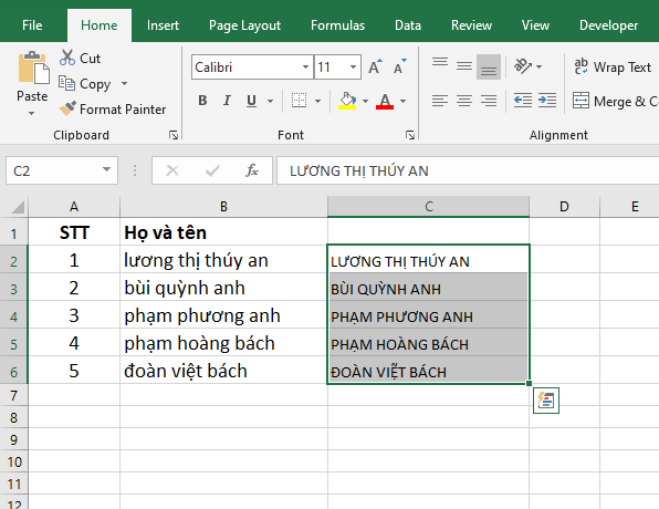 cách viết hoa chữ cái đầu trong Excel 7
