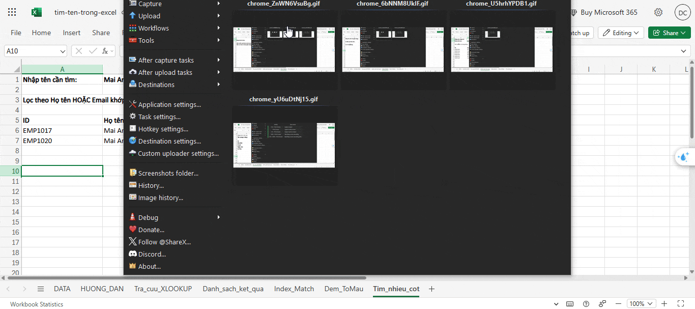công thức tìm tên với bộ lọc