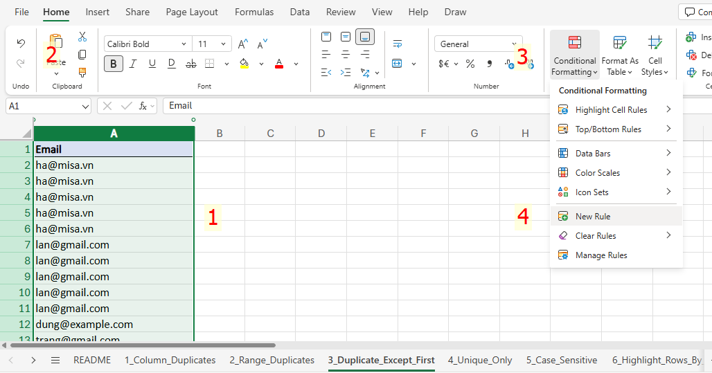 mở new rule trong conditional formatting