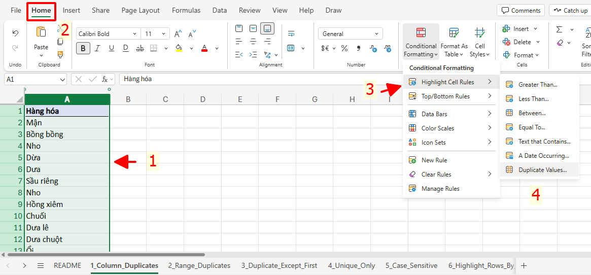 tô màu ô trùng với với conditional Formatting không cần công thức