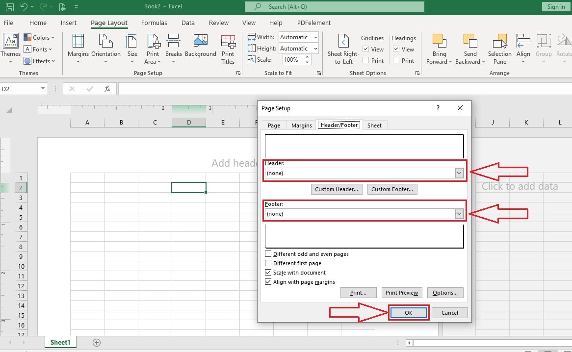 cách bỏ footer và header trong Excel