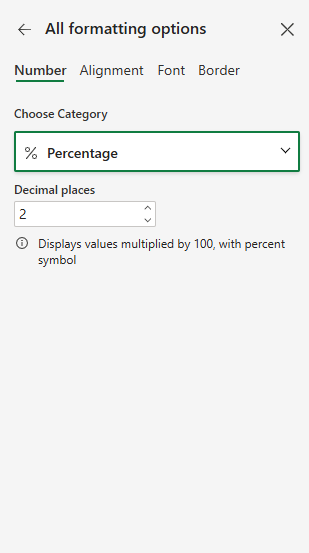 định dạng phần trăm trong Format Cells