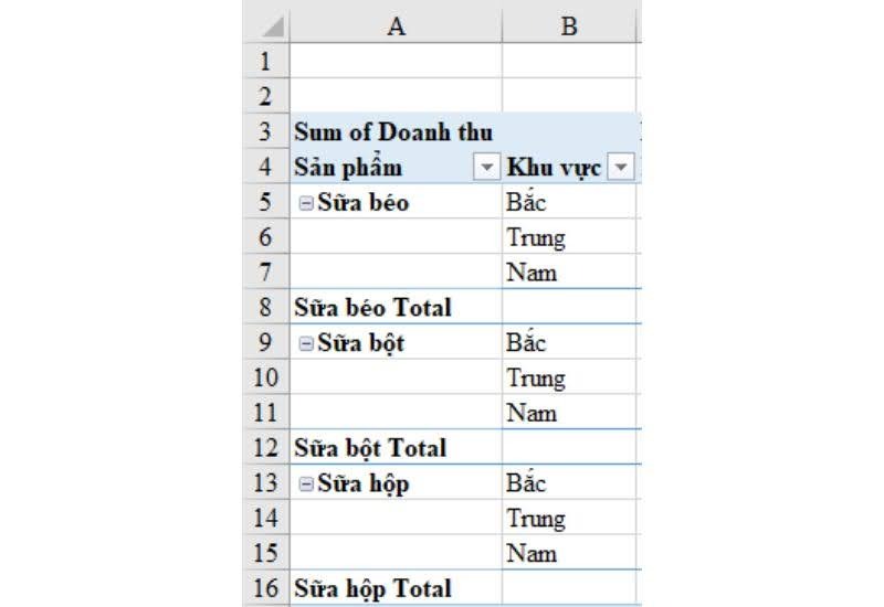 cách tạo pivot table