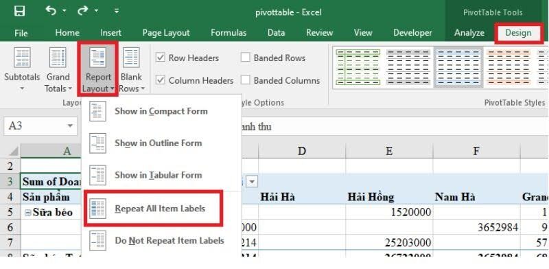 cách tạo pivot table