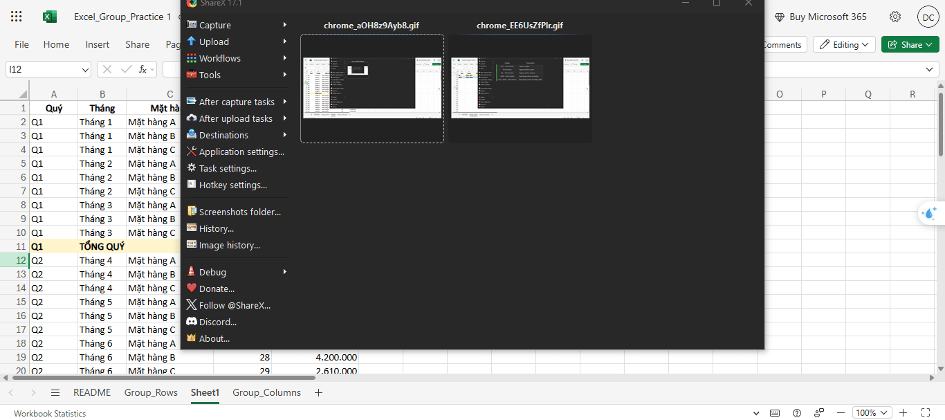 Cách group các cột