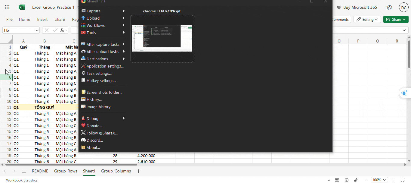 Cách group các hàng