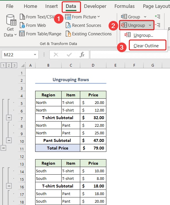 cách bỏ toàn bộ group trong Excel