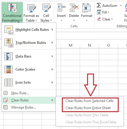 clear rules trong Excel